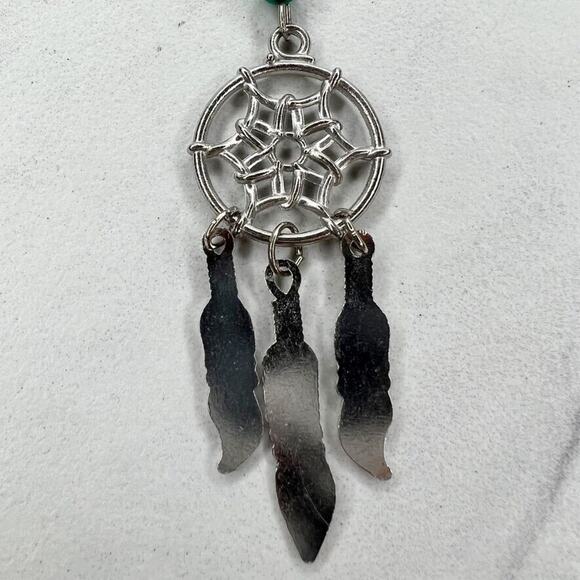 Silver Tone Faux Turquoise Beaded Dreamcatcher Keychain Keyring - Picture 7 of 7